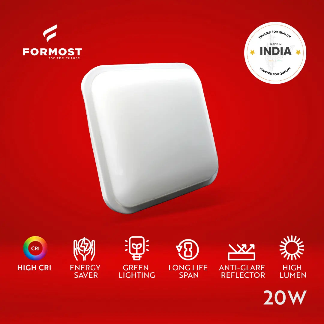 Formost LED light bulb on a red background with brand logo and product features.