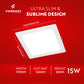 Formost LED panel light with dimensions and specifications on a red background