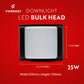 Formost downlight LED bulk head on a red background with dimensions and wattage displayed.