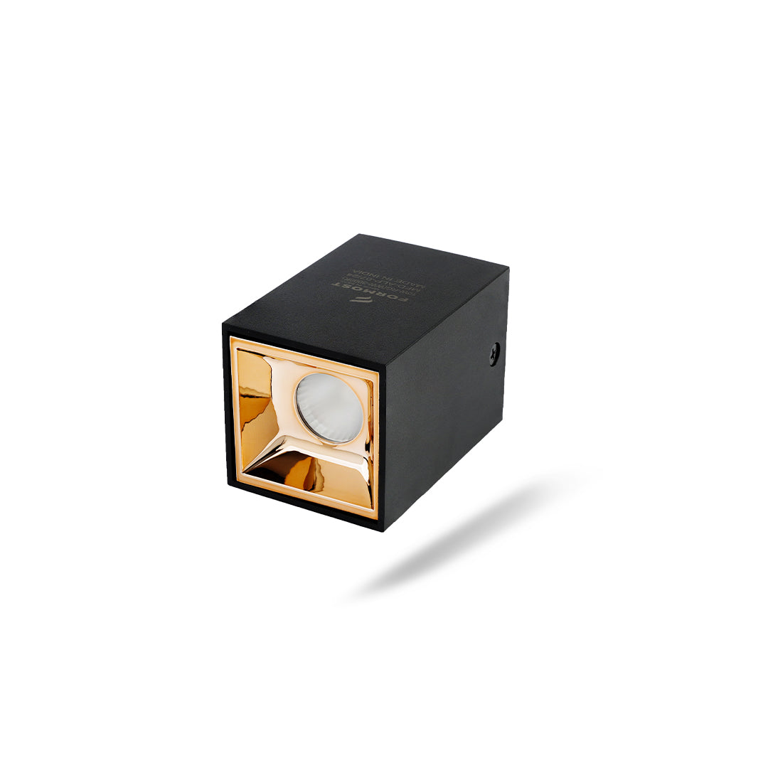 Black and gold speaker on a white background
