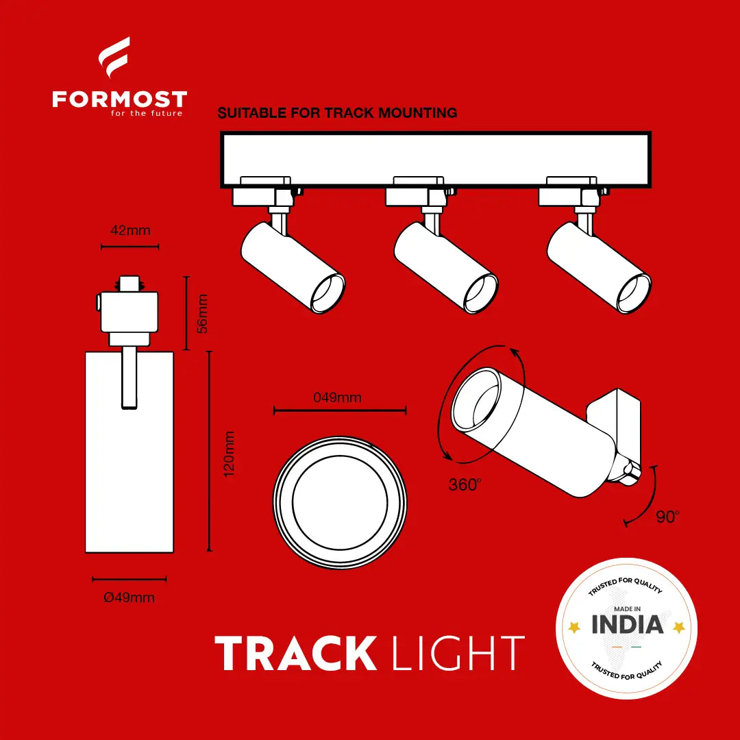 Formost track light diagram on a red background