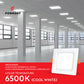 Formost LED light fixture in an office setting with product details on a red banner.