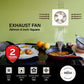 Exhaust fan with kitchen scene and product details on a green  background