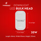 Formost LED bulk head downlight with dimensions and specifications on a red background