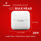 Formost downlight LED bulk head with dimensions on a red background