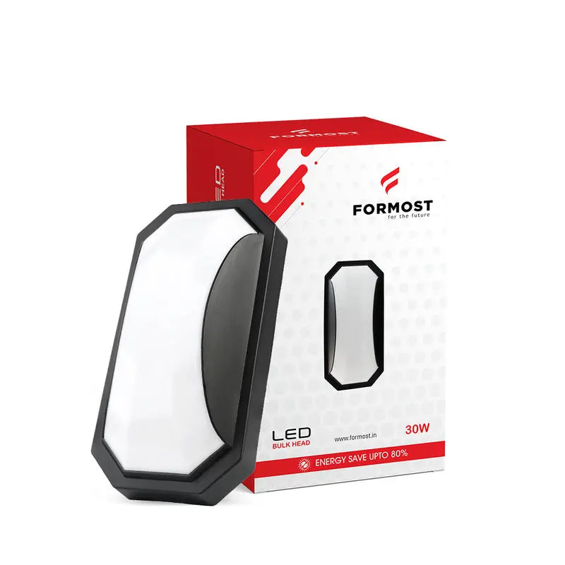 Formost LED bulb head packaging with red and white design on a white background
