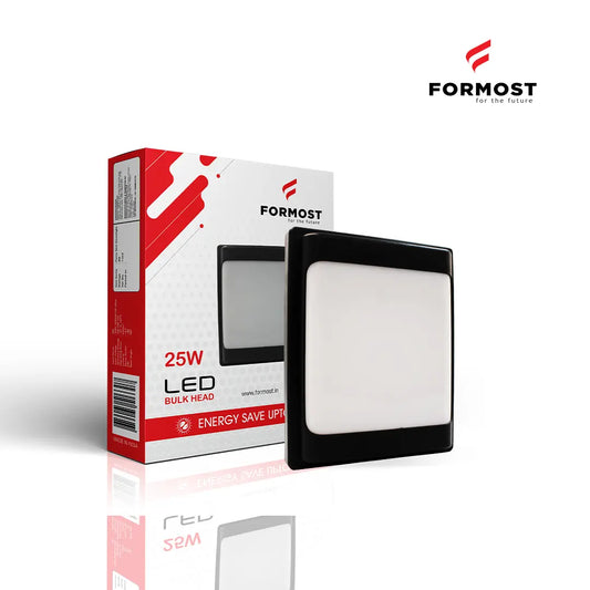Formost LED bulk head packaging with product on a white background