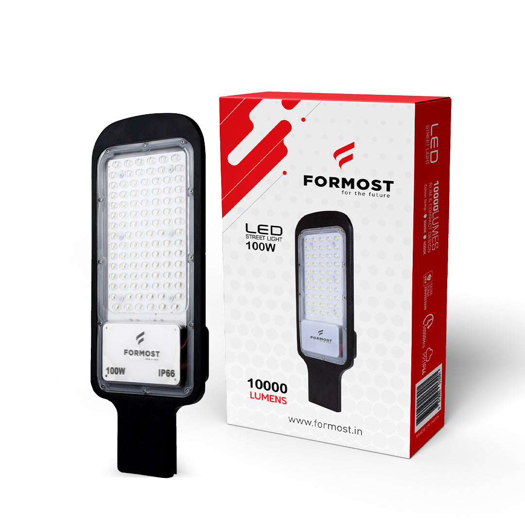 Formost LED street light and its packaging on a white background