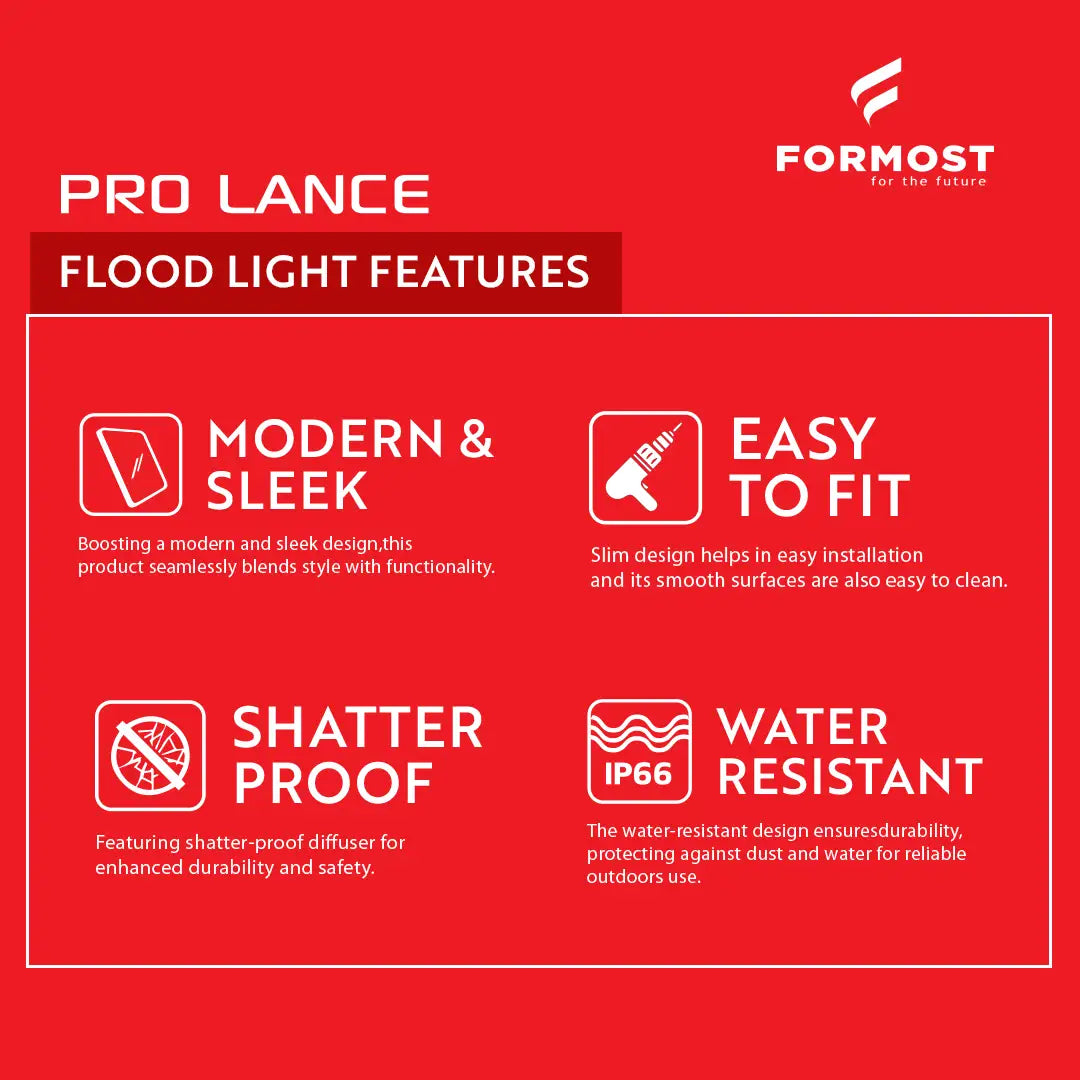 Formost Pro Lance flood light features on a red background