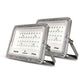 Two LED flood lights with specifications on a white background