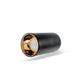 Black cylindrical object with gold interior on a white background