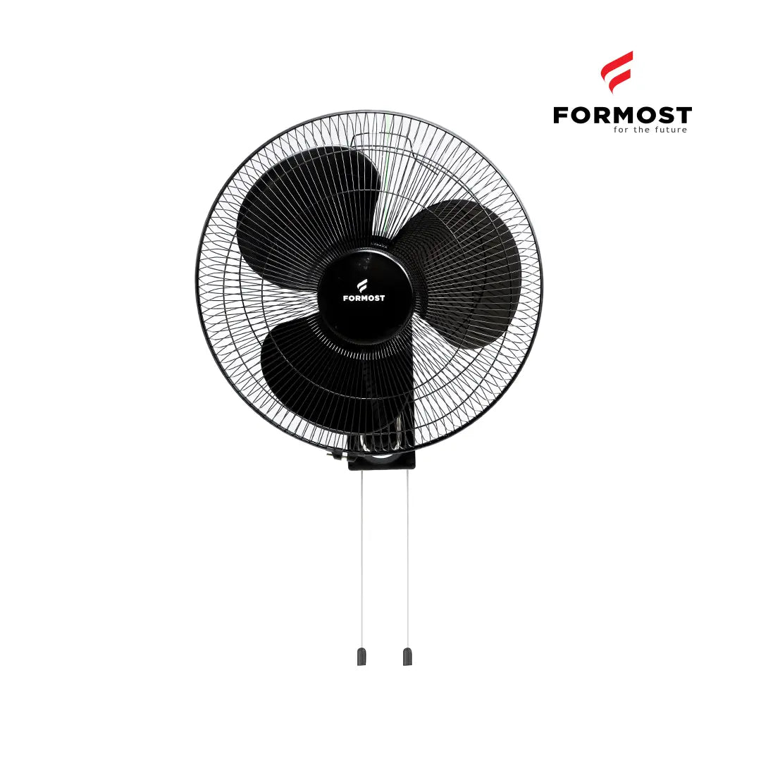 Black wall-mounted fan with Formost logo on a white background
