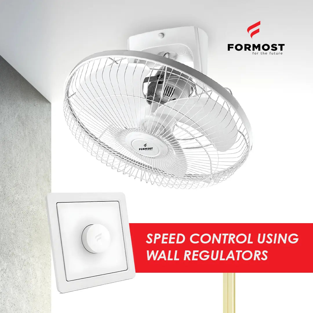 Formost wall-mounted fan with speed control using wall regulators on a white background