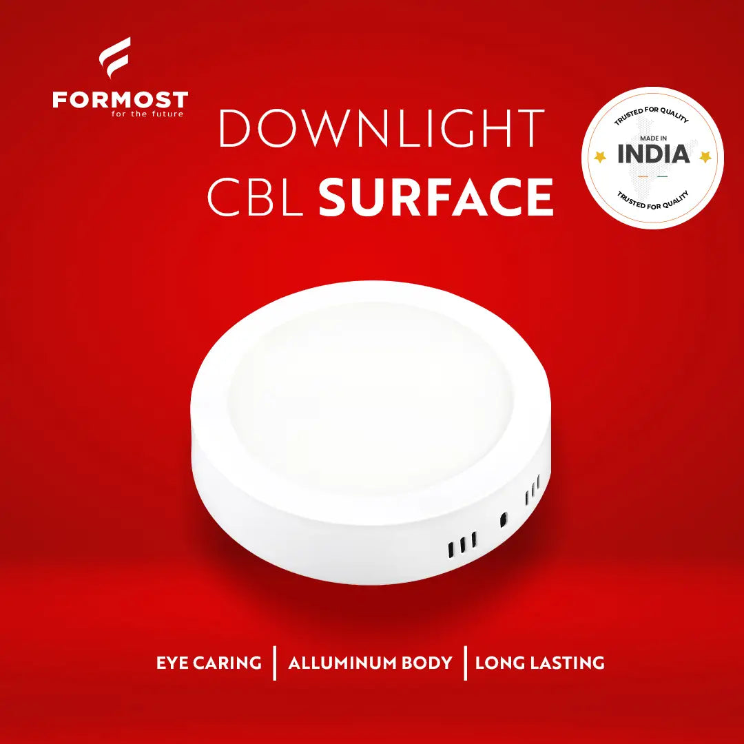 White downlight bulb on a red background with Formost branding.