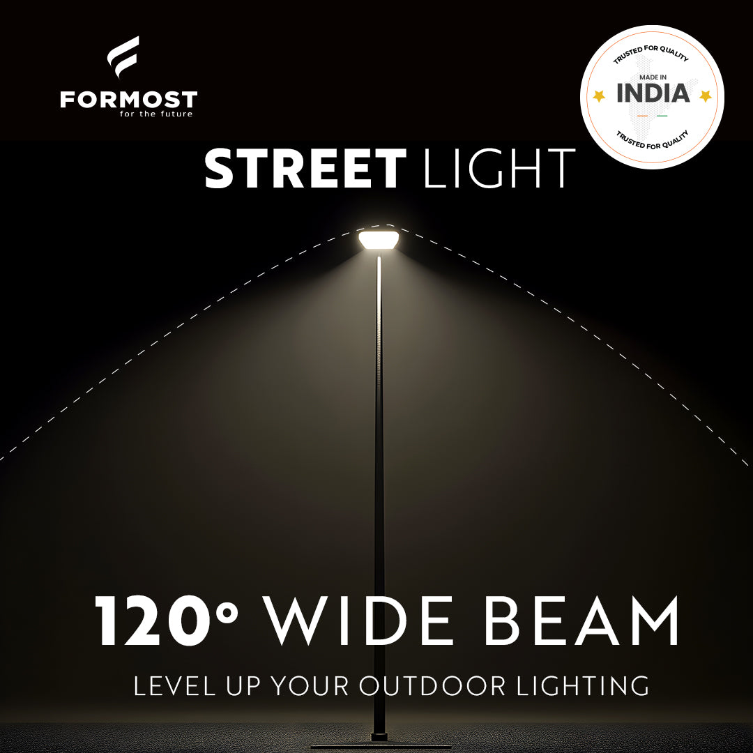 Street light with a wide beam on a black background, featuring Formost branding.