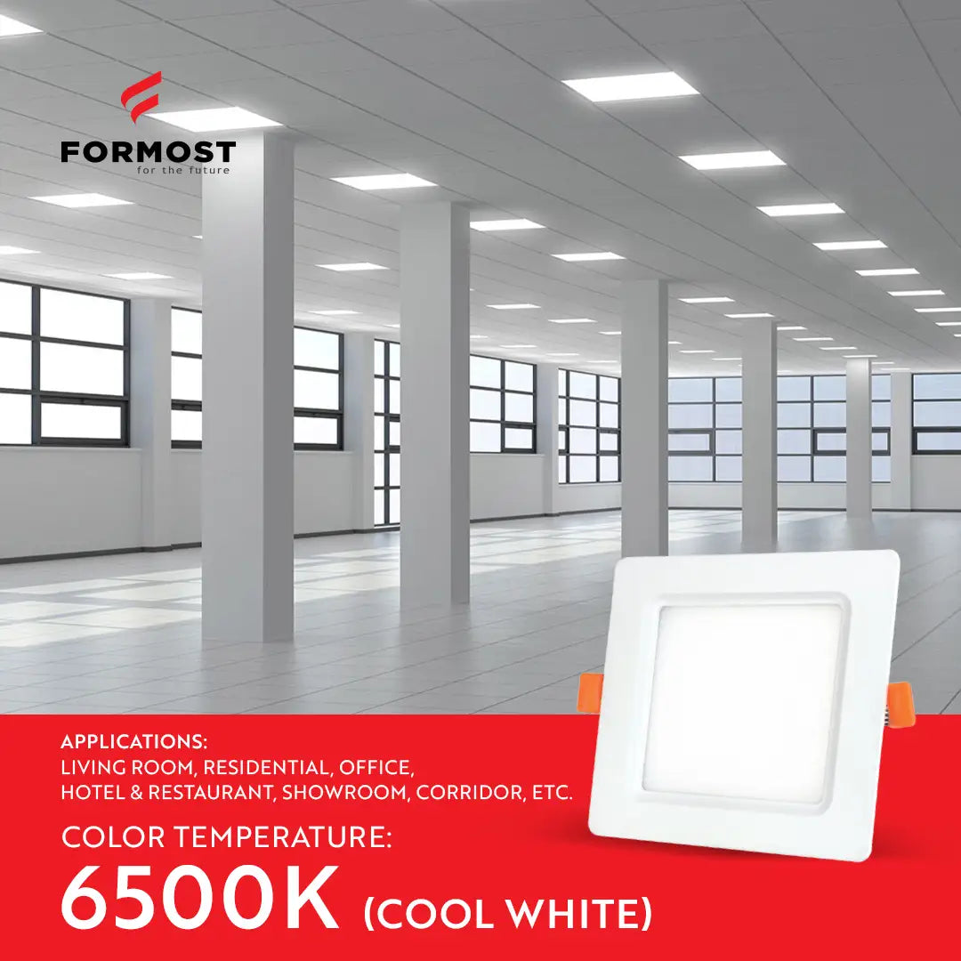 Formost LED light panel with color temperature information in an office setting