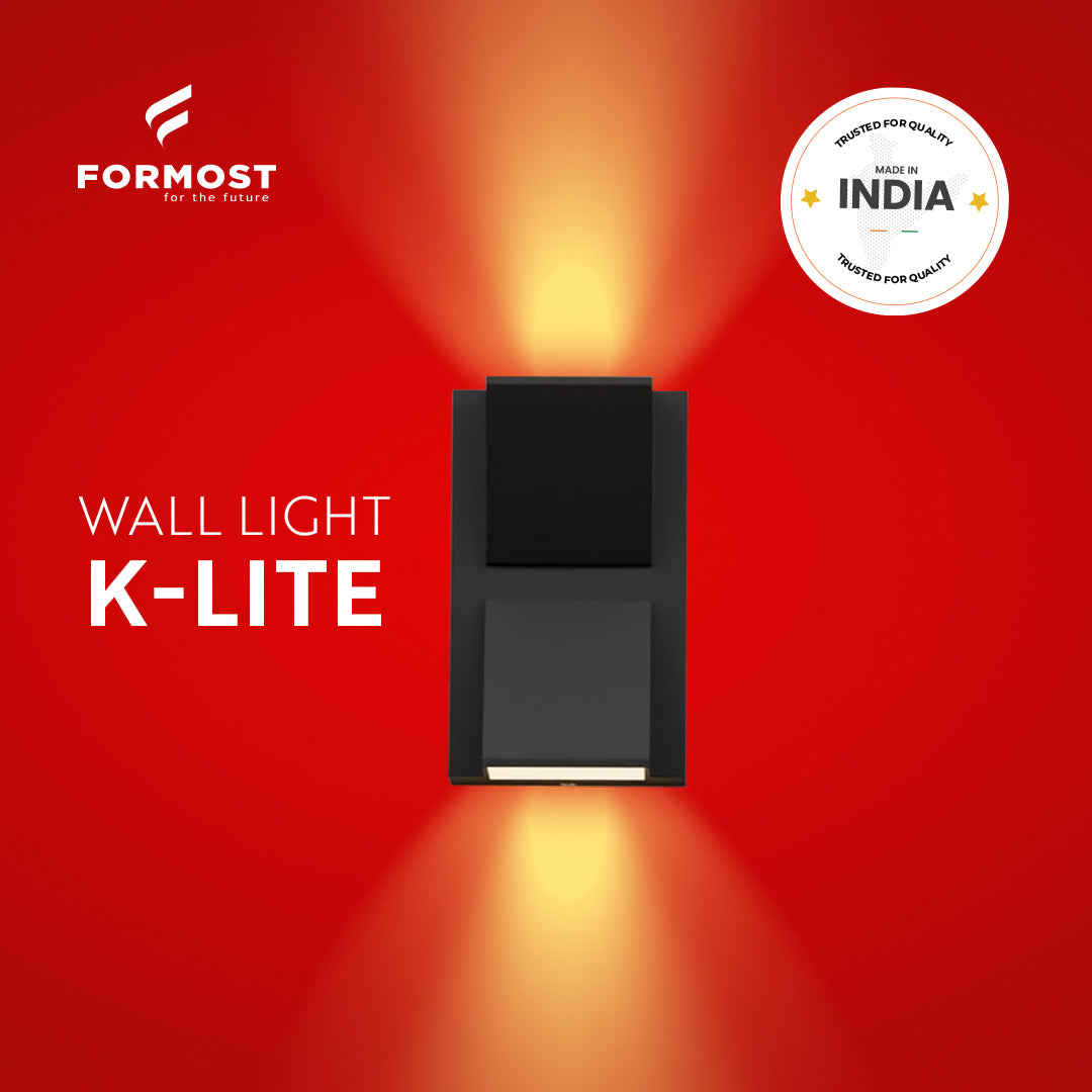 Wall light K-LITE by Formost on a red background with brand logo and 'Made in India' badge.