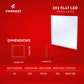 Formost 2x2 flat LED panel light with dimensions and specifications on a red background