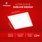 Formost LED panel light with dimensions on a red background