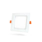 Square LED panel light with orange accents on a white background